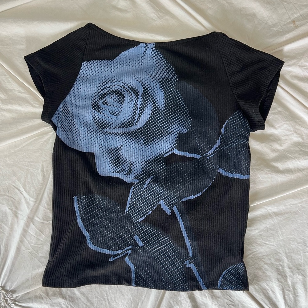 Urban Outfitters Black Tee with Blue Floral Design